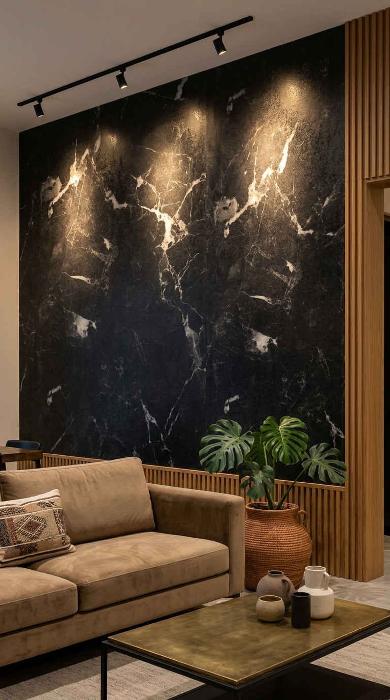 Placa decorativa SPC Black Marquina HC8877-1 (120 X 244 x 3mm)